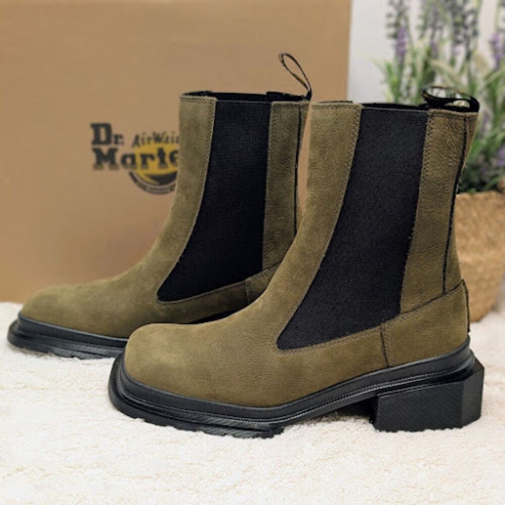 Dr. Martens Olive Maybole Square Toe Buttersoft Leather Chelsea Boots UK 7 NIB - Picture 2 of 13